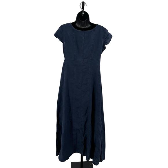 Chadwick's Midi Dress WMNS SZ 4 5-3056-8 Blue 100% Linen Button Front Scoop Neck - Picture 5 of 7